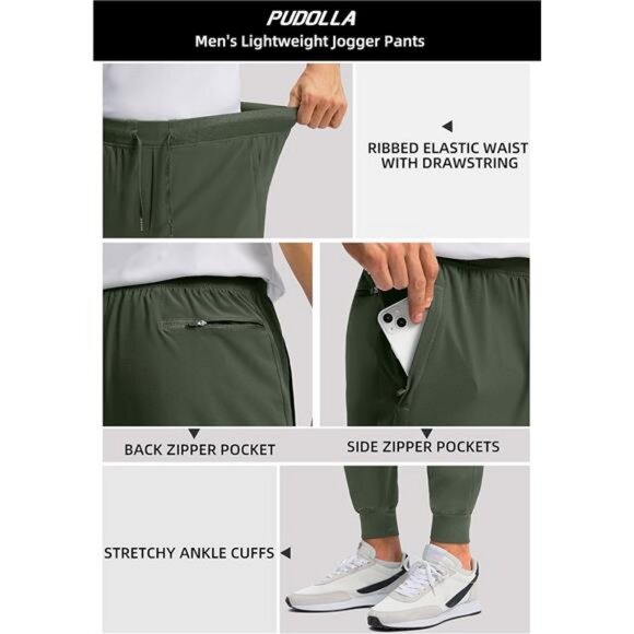 Mens Joggers with Zipper Pockets Lightweight Sweatpants Workout Athletic Pants - Picture 4 of 7